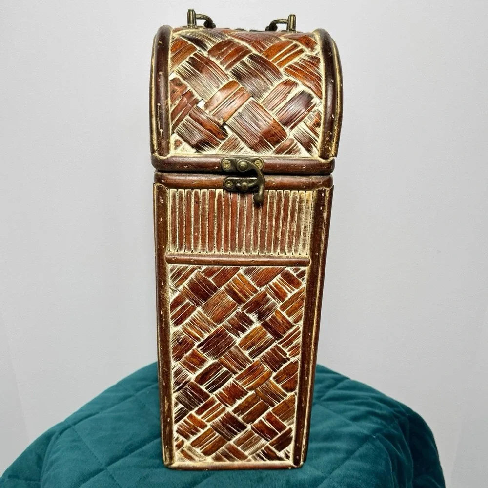 Wine Box Tall‎ Rattan Woven Look Wood Storage Chest Boho Decorative Trunk 14
